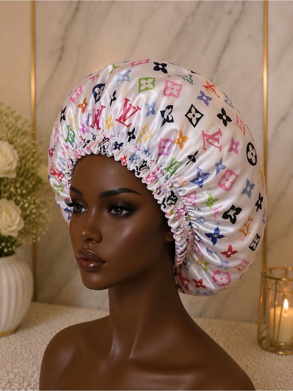Luxury Multicolor Satin Bonnet - Designer Print
